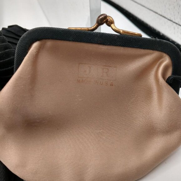 Vintage J.R. evening purse black satin w/cute attached change purse with mirror - Picture 6 of 8